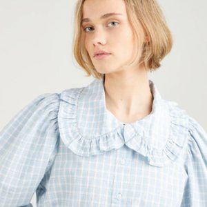 Levi's Emilie Plaid Ruffle Collar Cotton Blouse Small